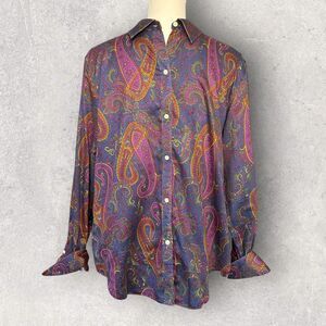 VINTAGE RALPH LAUREN Multicolor Paisley Long Sleeve Shirt Size XL green tag